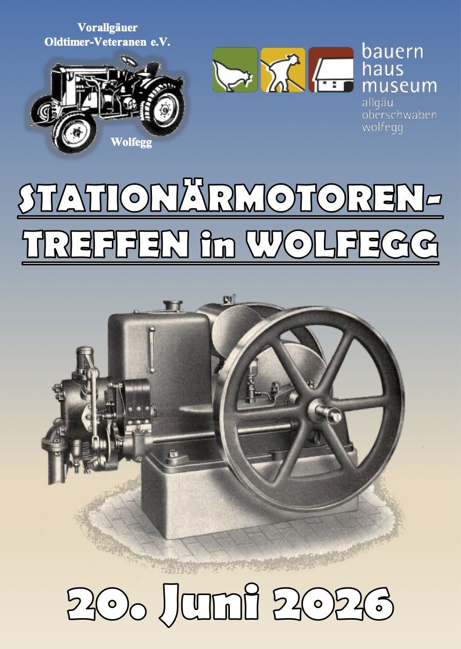Flyer für das Stationärmotorentreffen in Wolfegg. 20. Juni 2026